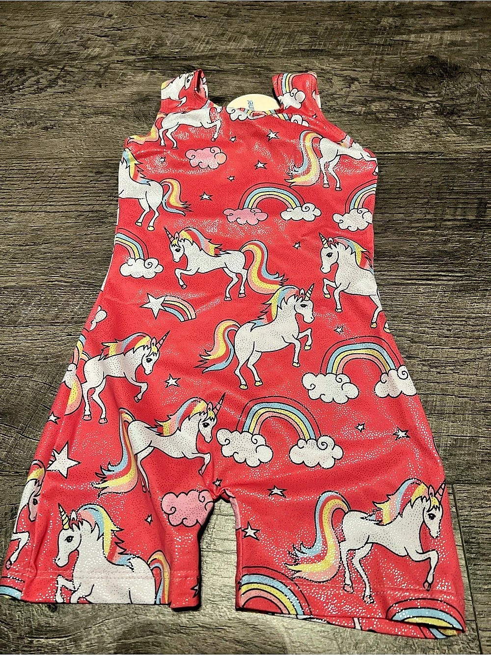 Arshiner Girls Unicorn Gymnastics Unitard with Shorts Pink & White Size 120 NWT